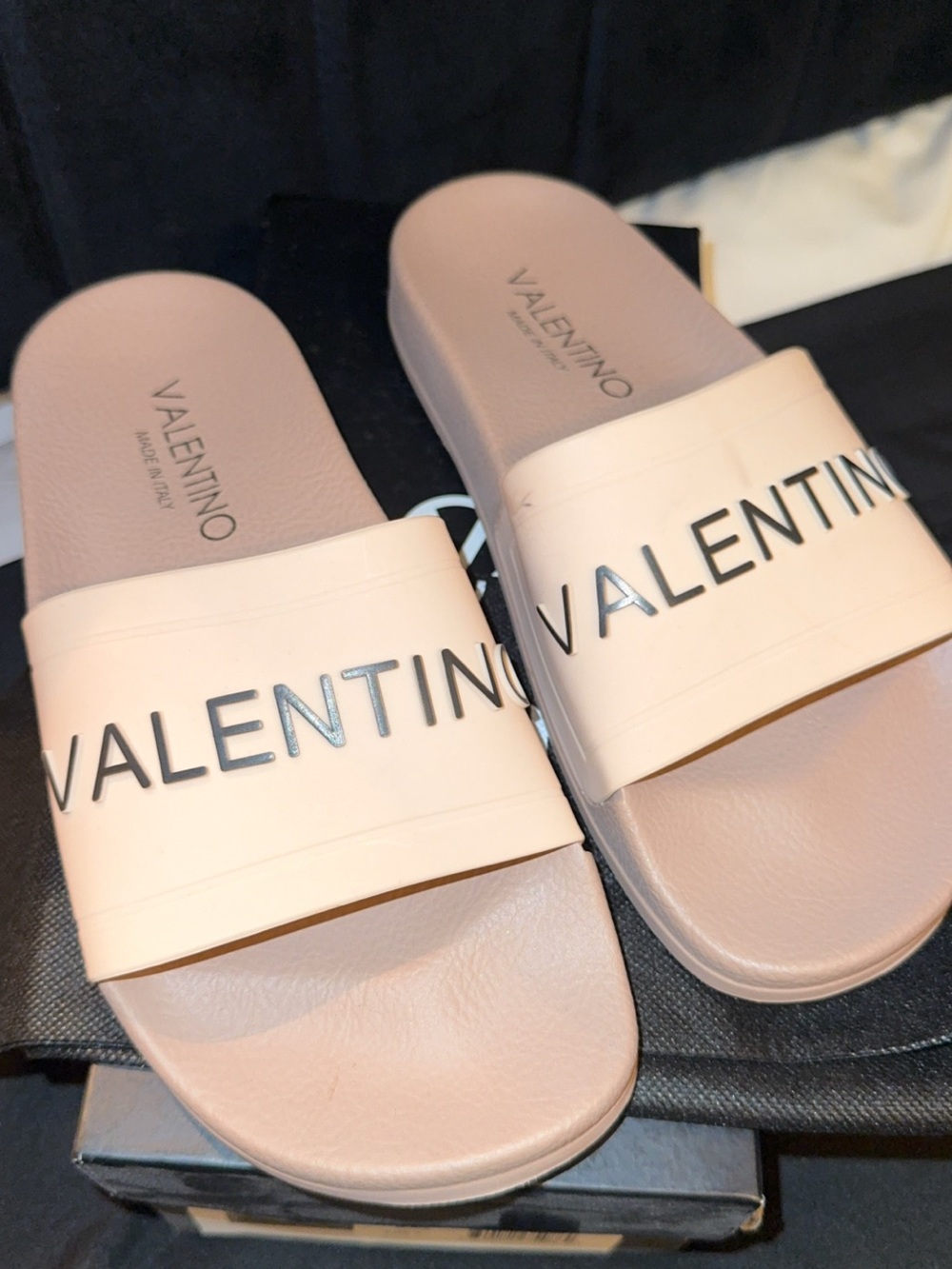 Valentino Blush Pink Logo Slide Sandals